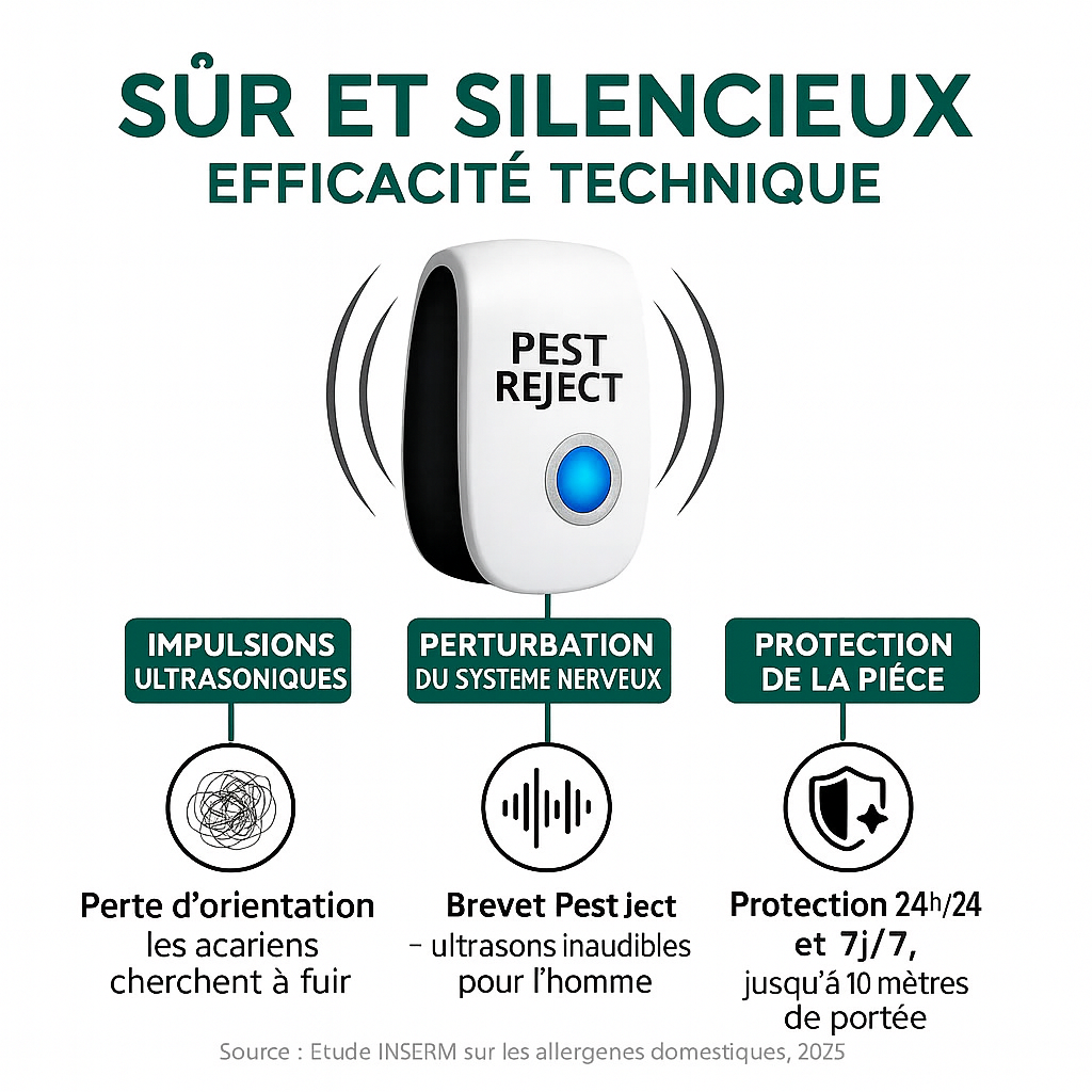Pest Reject | Ultrasons contre les acariens, les puces, les punaises de lit, les mites et les moustiques