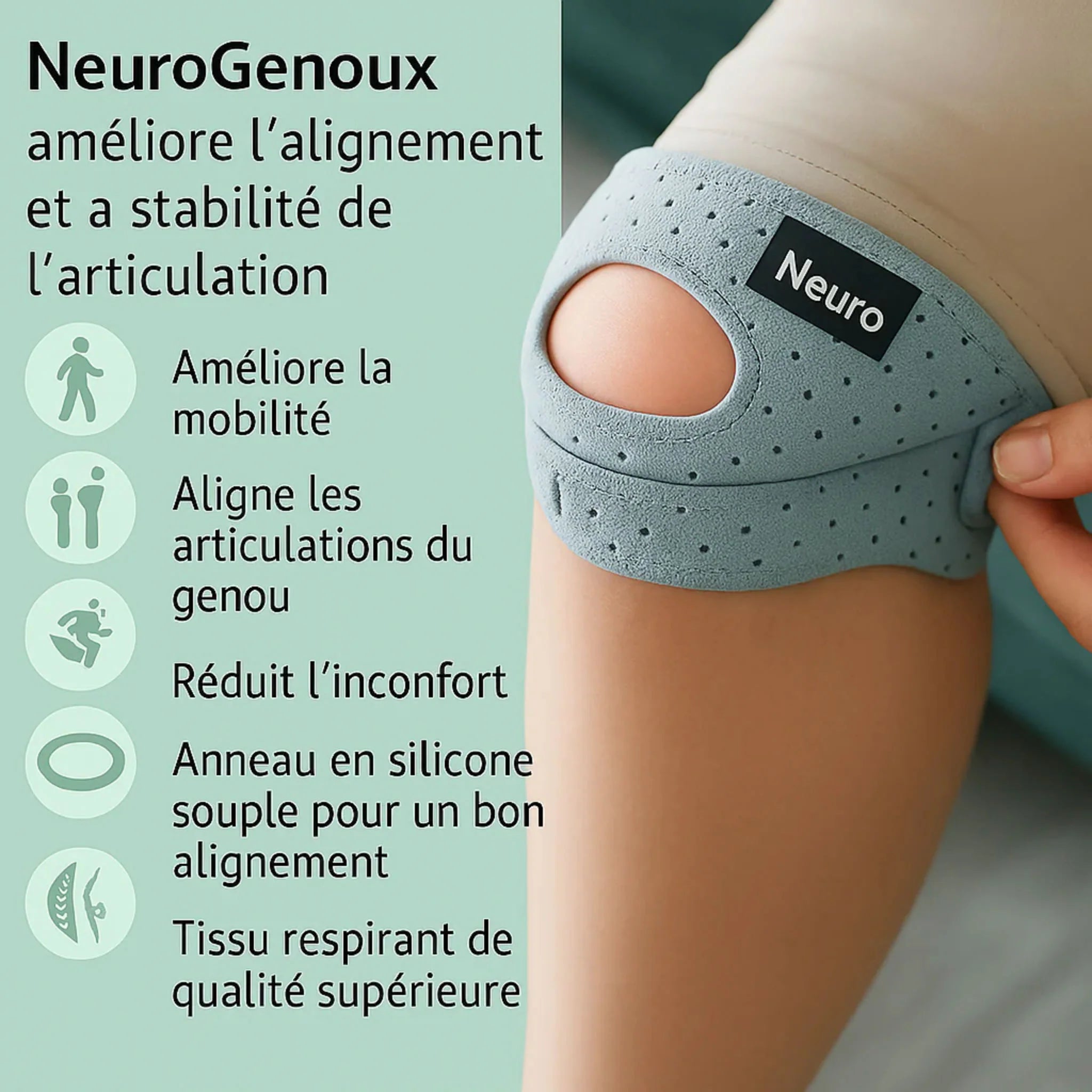 Tutore rotuleo NeuroGenoux per il ginocchio: riallinea l'articolazione del ginocchio durante il movimento
